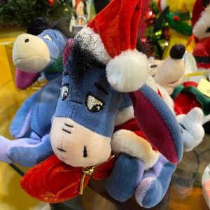 Disney Store Christmas Santa Eeyore 8" Mini Bean Bag Plush